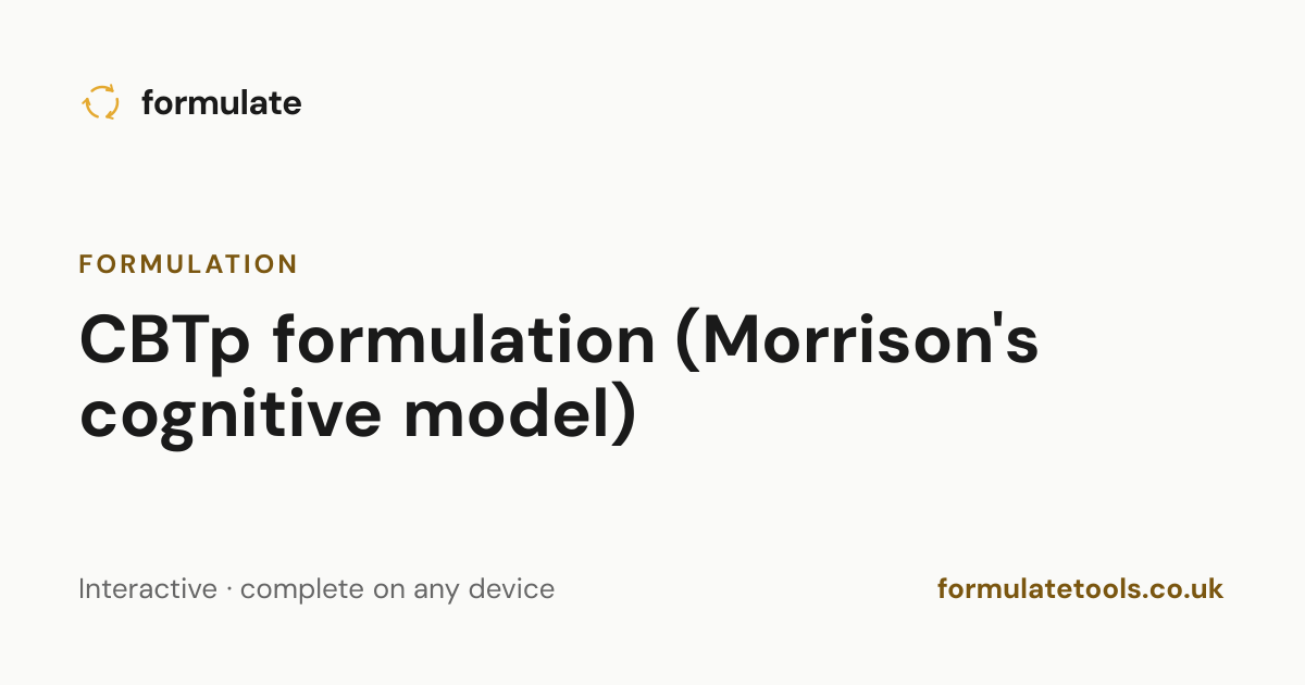 CBTp Formulation — CBT Worksheet | Formulate
